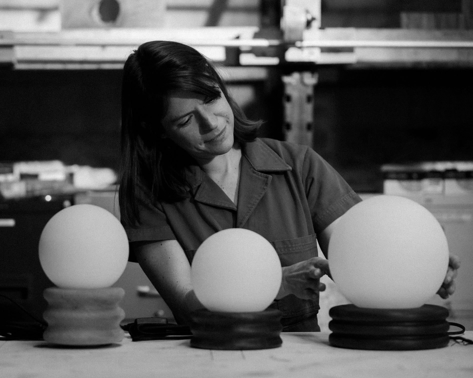 Handcrafted globe lighting in workshop – Zenviae Retro & Bauhaus-Inspired home decor craftsmanship