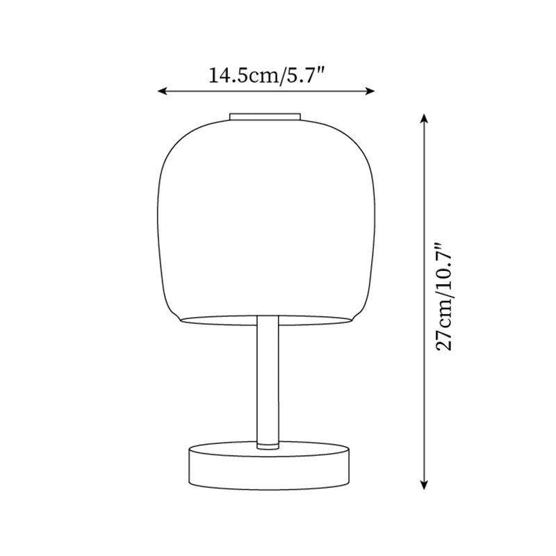 Zenviae Glow Jar Table Lamp measurement chart with dimensions labeled
