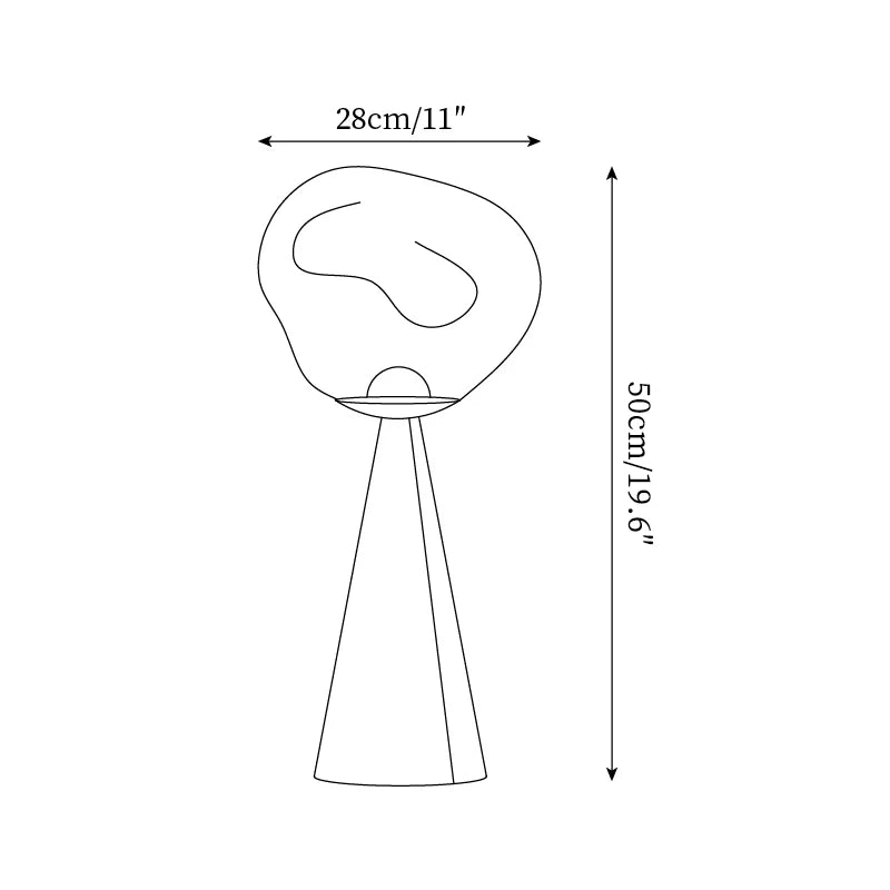Zenviae Lava Charge Table Lamp measurement chart with labeled dimensions