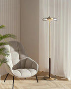 Zenviae Orbit Glow Floor Lamp beside armchair in living room